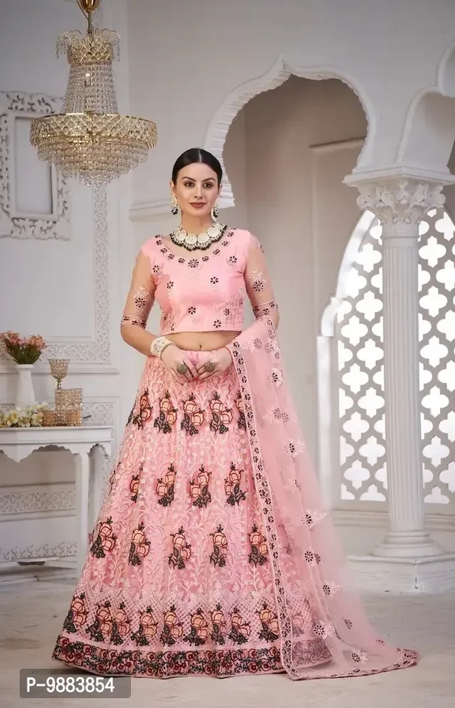 Women Net Semi Stitched Lehenga Choli