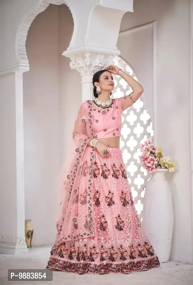 Women Net Semi Stitched Lehenga Choli