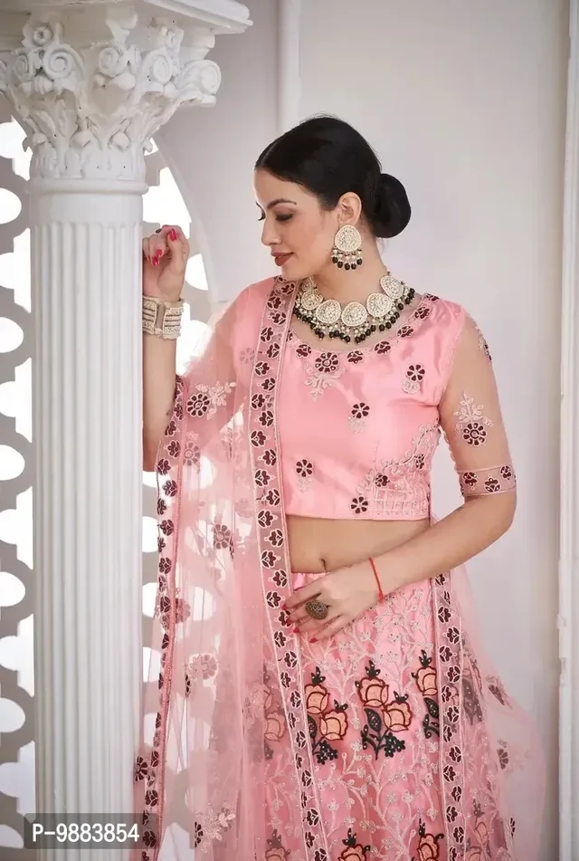 Women Net Semi Stitched Lehenga Choli
