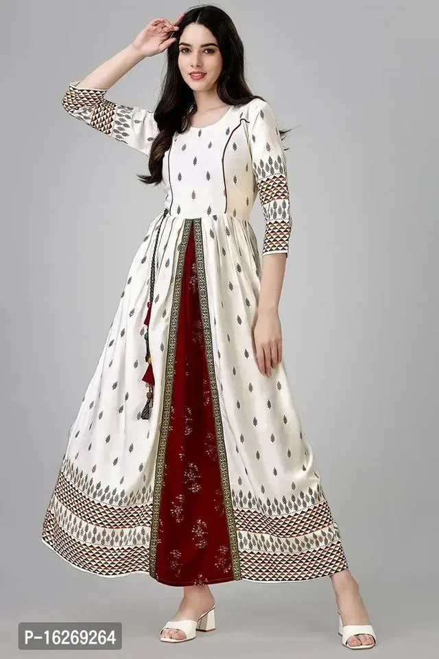 Stylish A-Line Wine Embroidered Rayon Kurta For Women - L