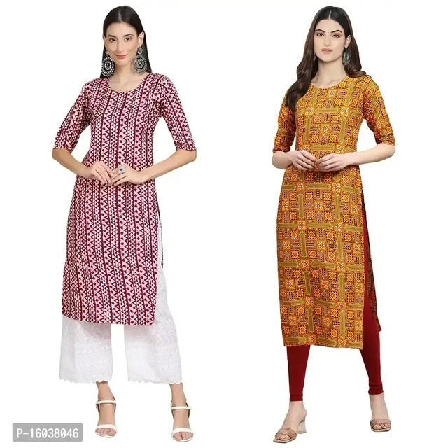 Stylish Crepe Printed Straight Kurta For Women-Pack Of 2 - XL