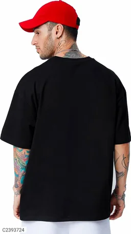 Leotude Men's Printed Loose Fit Half Sleeve T-shirt - Black, M