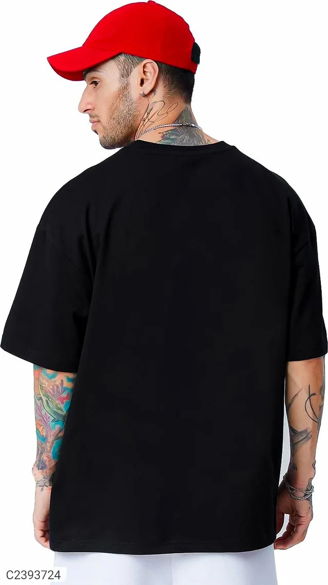 Leotude Men's Printed Loose Fit Half Sleeve T-shirt - Black, XXXL