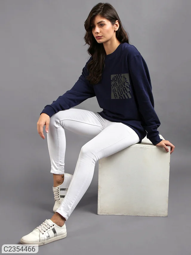 Ur Gear UrGear Women's Printed Round Neck Full Sleeve Casual T-shirt - Navy Blue, M
