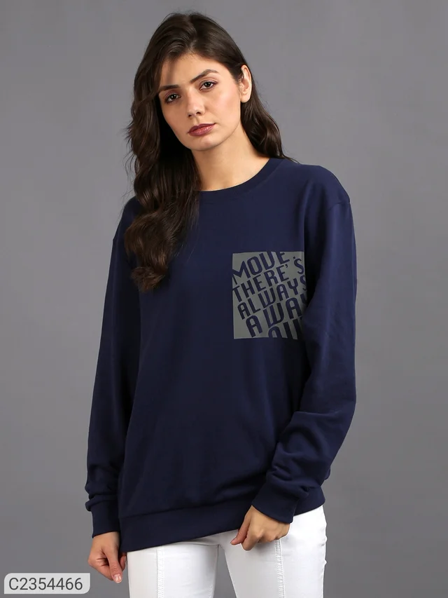 Ur Gear UrGear Women's Printed Round Neck Full Sleeve Casual T-shirt - Navy Blue, M