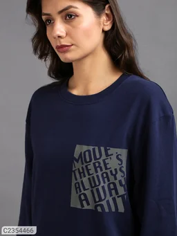 Ur Gear UrGear Women's Printed Round Neck Full Sleeve Casual T-shirt - Navy Blue, M