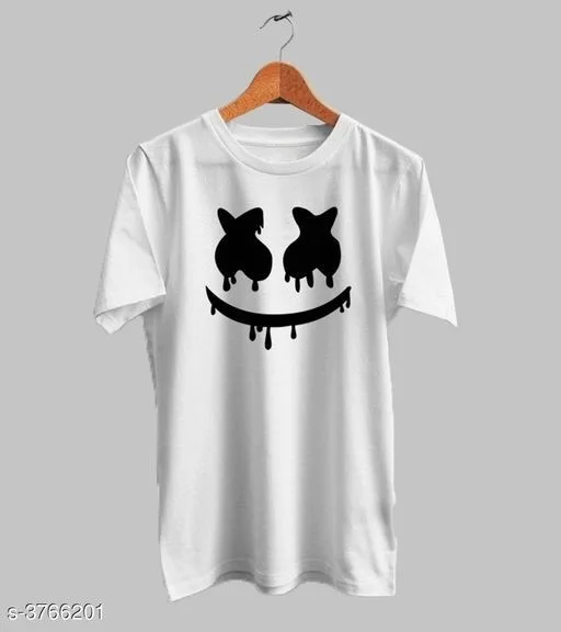 Men's Fancy Polyester White Marshmallow Printed Round Neck Regular Fit Half Sleeve Regular Fit Casual Wear T-Shirt - White, XXL