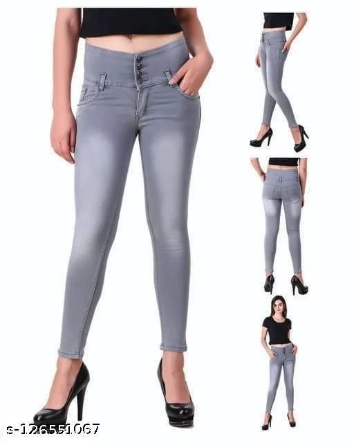 FASHIONABLE EXCLUSIVE WOMENS JEANS FOUR BUTTON GREY - 30