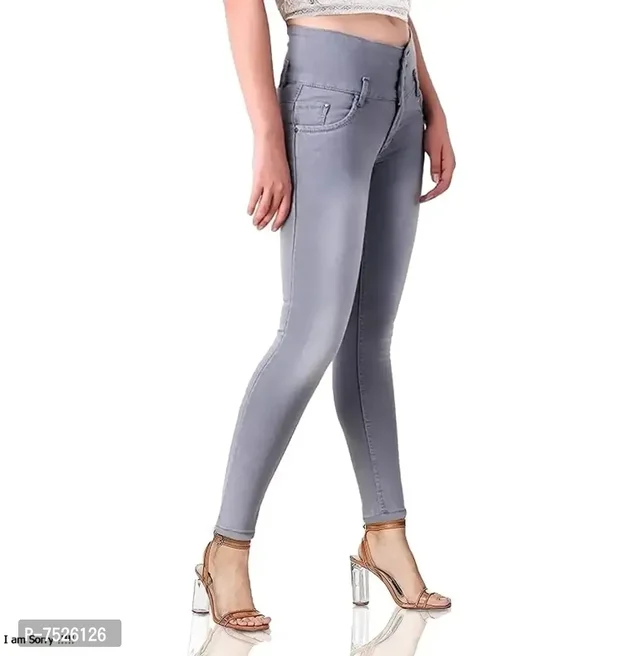 FASHIONABLE EXCLUSIVE WOMENS JEANS FOUR BUTTON GREY - 30