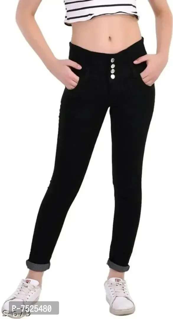 FASHIONABLE EXCLUSIVE WOMENS JEANS FOUR BUTTON BLACK - Black, 30