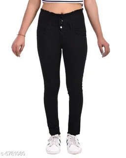 FASHIONABLE EXCLUSIVE WOMENS JEANS FOUR BUTTON BLACK - Black, 30
