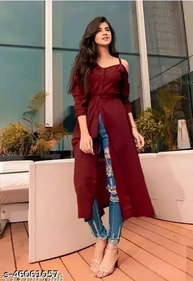 Trendy Fashionable Women Shoulder Cut Kurtis - Carmine, M