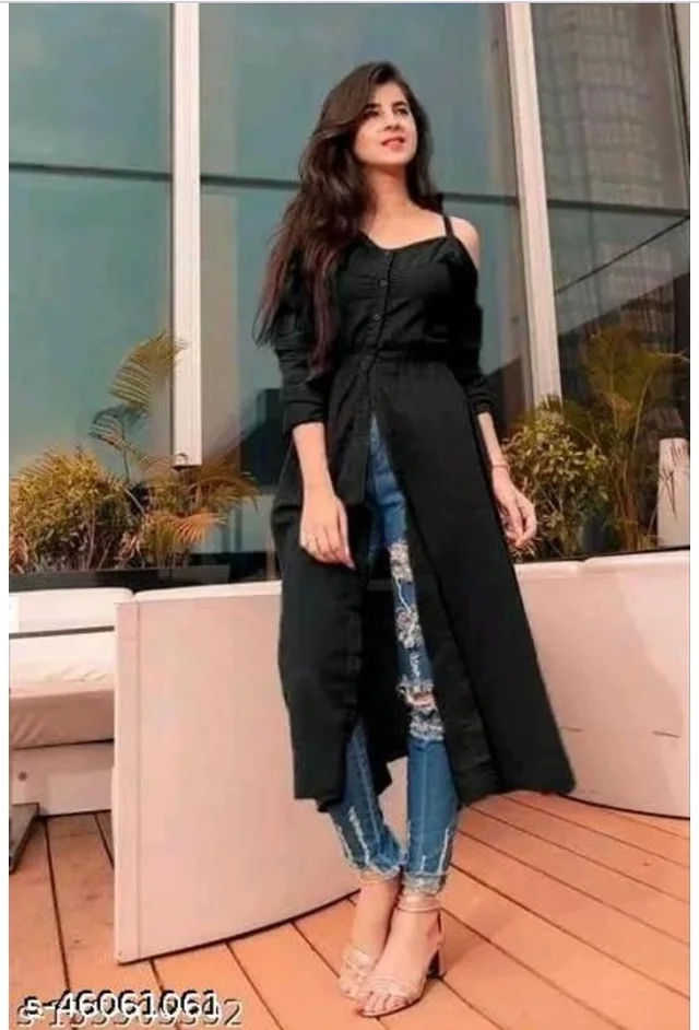 Trendy Fashionable Women Shoulder Cut Kurtis - Black, XXL