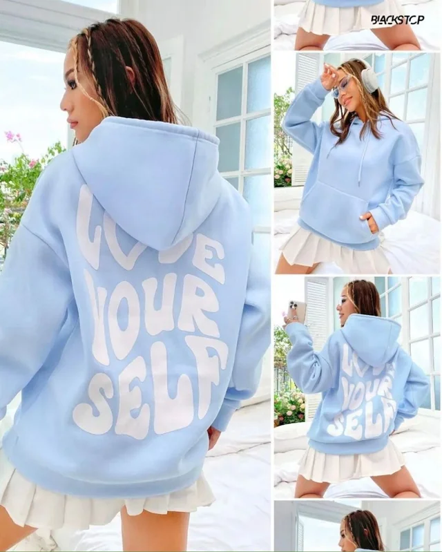 ZARA Branded Hoodie 280-300 GSM with Fleece For Girls - Turquoise Blue, M
