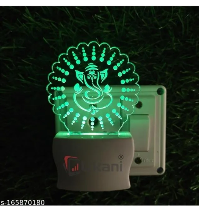 Unjiya GANESHA IN CHAKRA Acrylic 3D Optical Illusion Night Lamp, RGB 7 Colors Auto Colour Changing LED Plug and Play Night Light, Office Day Light, For Home and Office Use, Best for Gift, Multicolour - 7CM+3.5CM