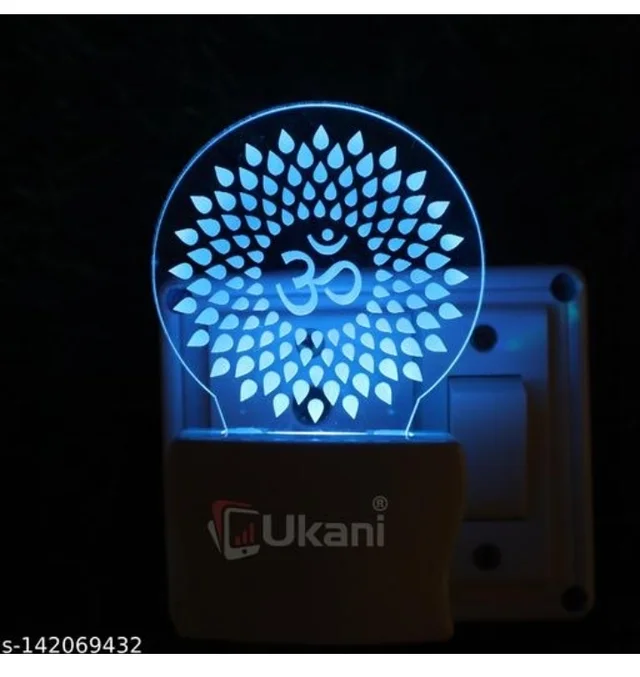 KATAK OM Acrylic 3D Optical Illusion Night Lamp, RGB 7 Colors Auto Colour Changing LED Plug and Play Night Light, Office Day Light, For Home and Office Use, Best for Gift, Multicolour - 7CM+3.5CM