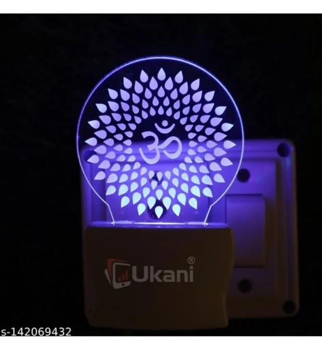 KATAK OM Acrylic 3D Optical Illusion Night Lamp, RGB 7 Colors Auto Colour Changing LED Plug and Play Night Light, Office Day Light, For Home and Office Use, Best for Gift, Multicolour - 7CM+3.5CM