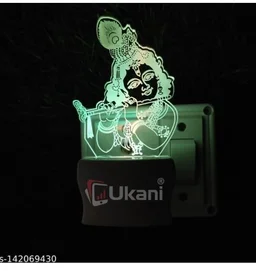 KATAK KRISHNA FLUTE Acrylic 3D Optical Illusion Night Lamp, RGB 7 Colors Auto Colour Changing LED Plug and Play Night Light, Office Day Light, For Home and Office Use, Best for Gift, Multicolour - 7CM+3.5CM