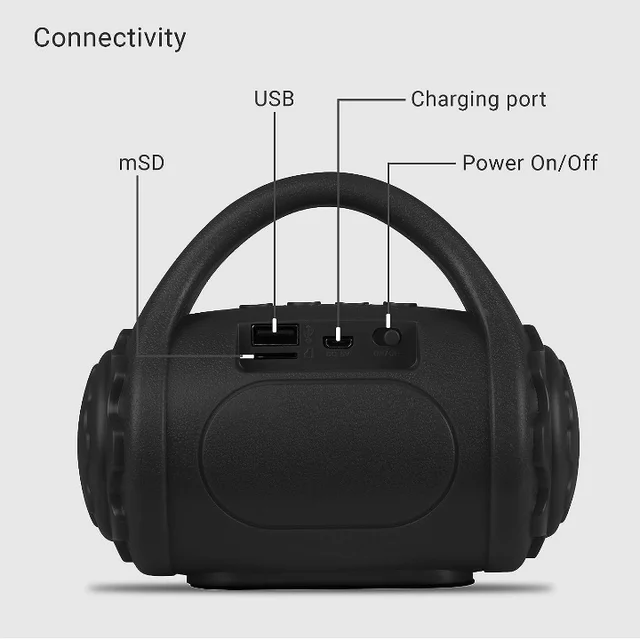 Zebronics ZEB-COUNTY 3W Wireless Bluetooth Portable Speaker With Supporting Carry Handle, USB, SD Card, AUX, FM & Call Function - Black