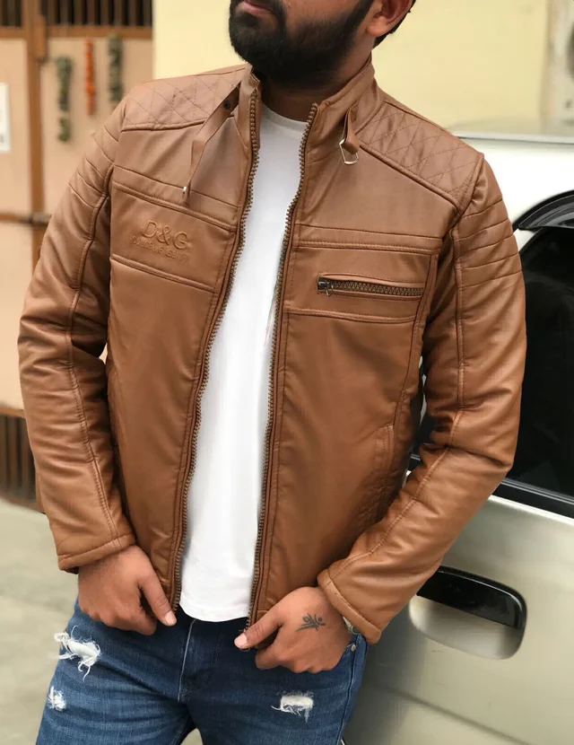 D & G Very Premium Quality D&G Leather Jacket Article - Brown, XL