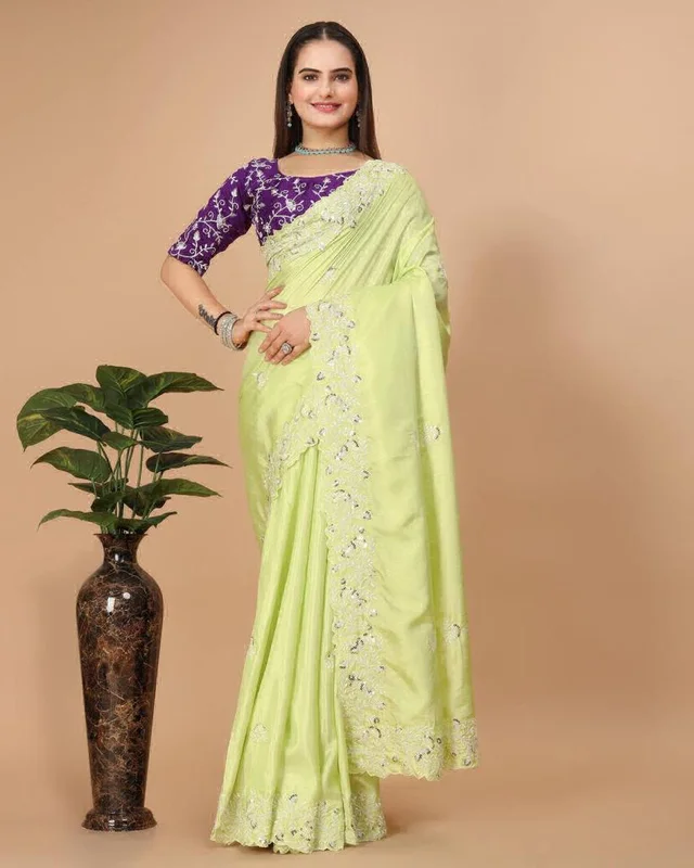 Party Wear Soft Dolla Silk Saree - Pale Canary