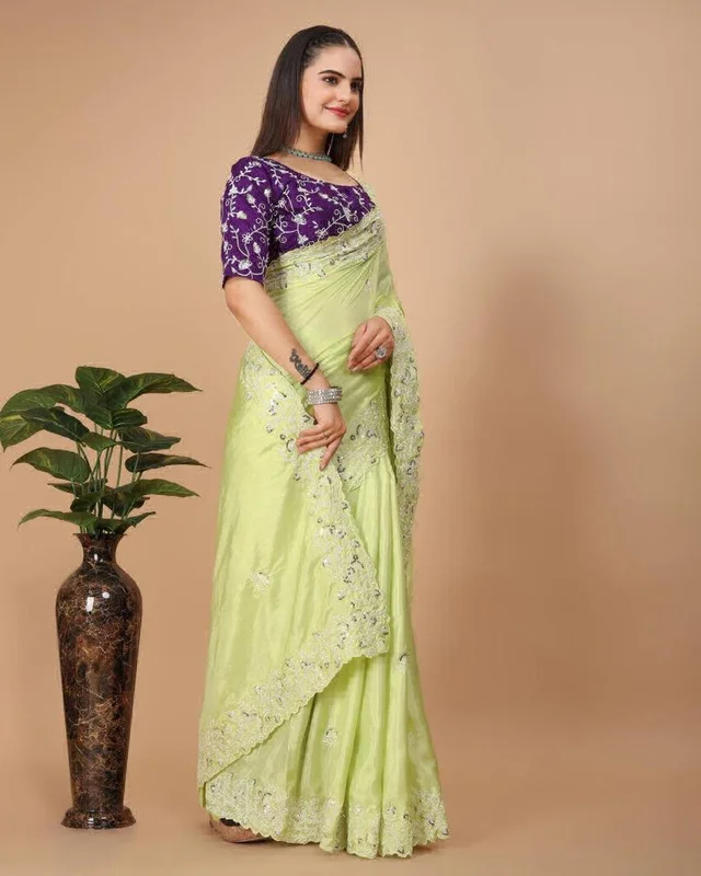 Party Wear Soft Dolla Silk Saree - Pale Canary