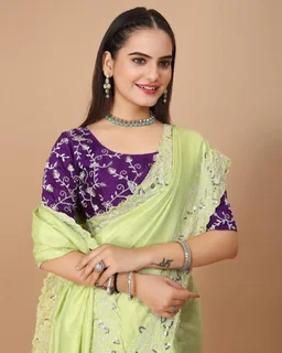 Party Wear Soft Dolla Silk Saree - Pale Canary