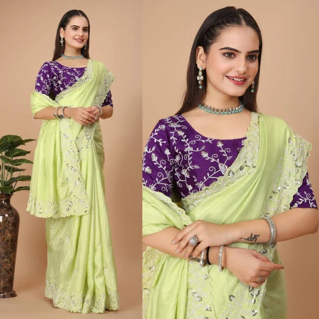 Party Wear Soft Dolla Silk Saree - Pale Canary