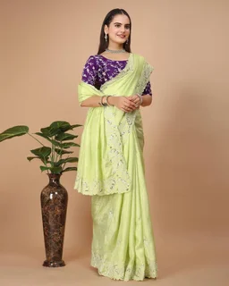 Party Wear Soft Dolla Silk Saree - Pale Canary