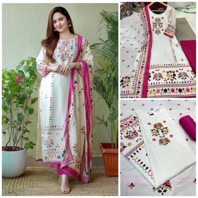 New Launching Beautiful printed Maslin kurta For Women - Hollywood Cerise, 8XL