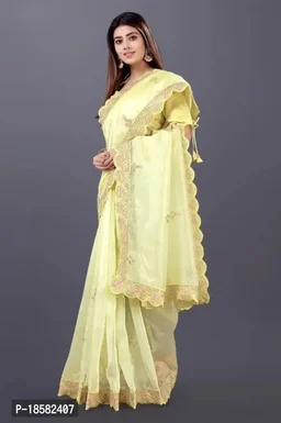 Pure Khadi Organza Designer Saree - Yellow