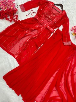 Trending Party Wear Shrug Saree For Women - Red