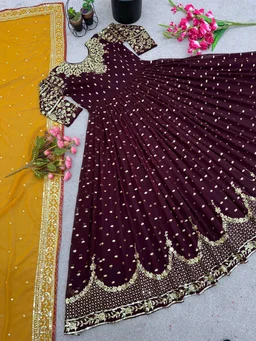 Goswami Traders Launching New Designer Party Wear Gown - Nutmeg Wood Finish