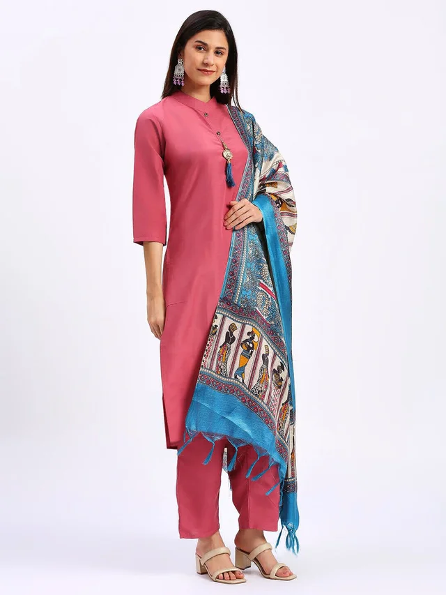 Goswami Traders Solid Pink Colour fully stitched ethnic set - Pink, L