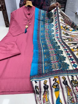 Goswami Traders Solid Pink Colour fully stitched ethnic set - Pink, L