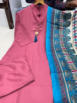 Goswami Traders Solid Pink Colour fully stitched ethnic set - Pink, L