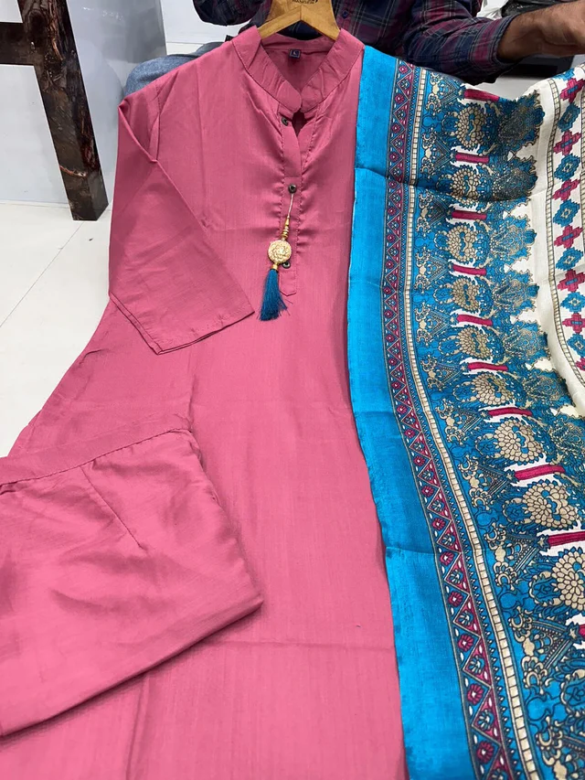Goswami Traders Solid Pink Colour fully stitched ethnic set - Pink, XL