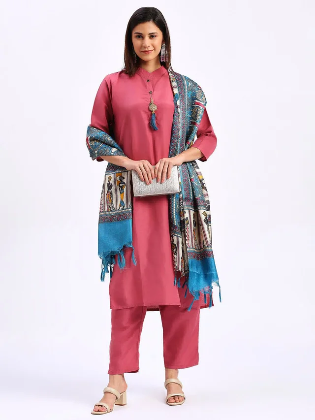 Goswami Traders Solid Pink Colour fully stitched ethnic set - Pink, XXL