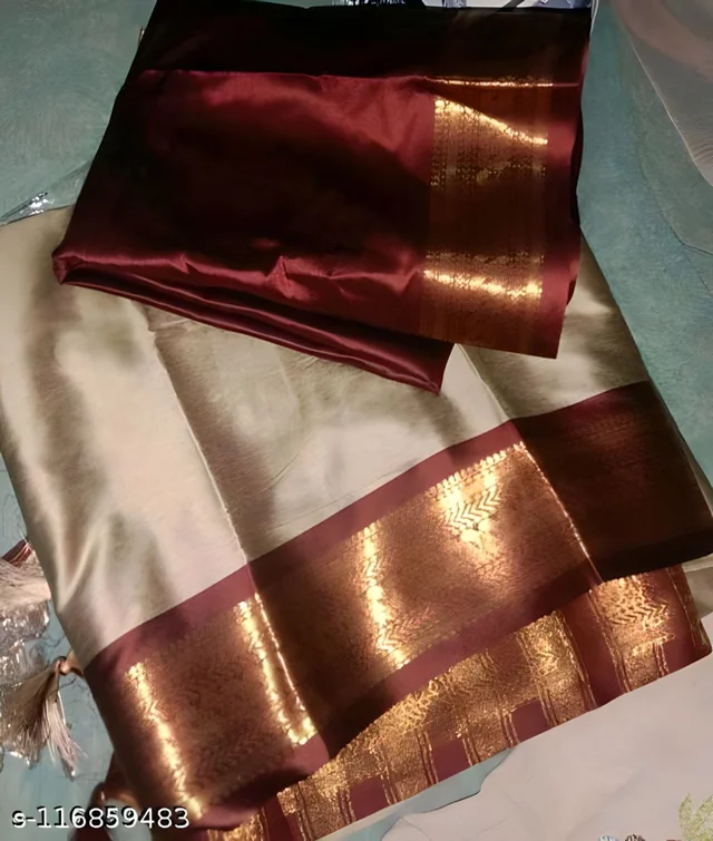 Upstyle Mira Pattu Cotton Silk Saree with Blouse Piece - Free Size, Heathered Gray