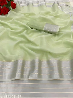 Upstyle Linen Silver Zari Patta Saree With Lilen Blouse - Free Size, Sundown