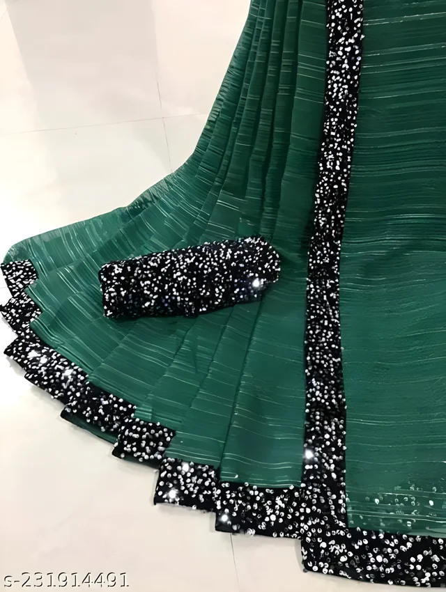 Upstyle Womens Chiffon Embroidery Border Work Saree With Heavy Work Blouse Price - Free size, Hippie Green