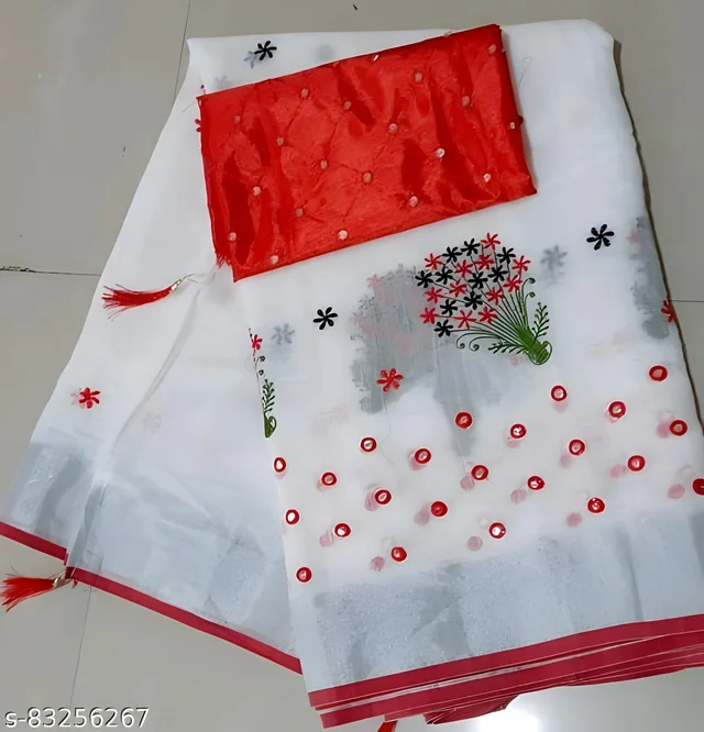 Taant Cotton Mirror Work Saree With Blouse - Free size, Gorse