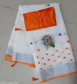 Taant Cotton Mirror Work Saree With Blouse - Free size, Gorse