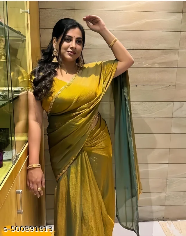 Golden Silk Party Wear Saree for Women – Elegant Designer Saree for Festive & Wedding Look" - FREE SIZE, FREE