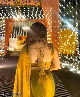 Golden Silk Party Wear Saree for Women – Elegant Designer Saree for Festive & Wedding Look" - FREE SIZE, FREE