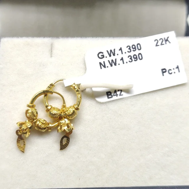 22KT HUID HALLMARK GOLD BALI EARRING - 1.39 GRAMS