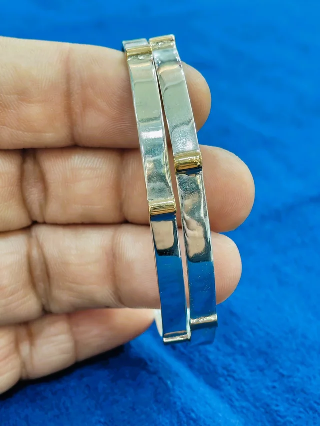 925 STERLING SILVER LADIES KADA WITH ROSE GOLD TOUCH - SILVER BANGLES, 28 GM