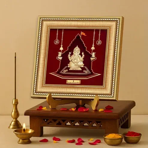 24k Gold Sheet Ganesha Frame Artwork - M7 - LORD GANESHA FRAMES