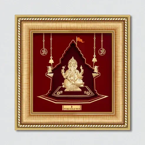 24k Gold Sheet Ganesha Frame Artwork - M7 - LORD GANESHA FRAMES
