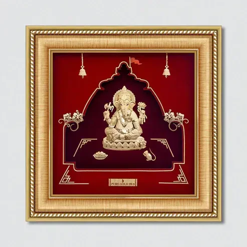 24k Gold Sheet Lord Ganesha Frame Artwork - M8 - LORD GANESHA FRAMES